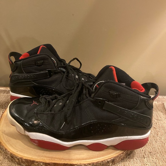 Nike‎ Jordan 6 Rings Black Varsity Red Size 12 rare 322992-062 Basketball Shoe